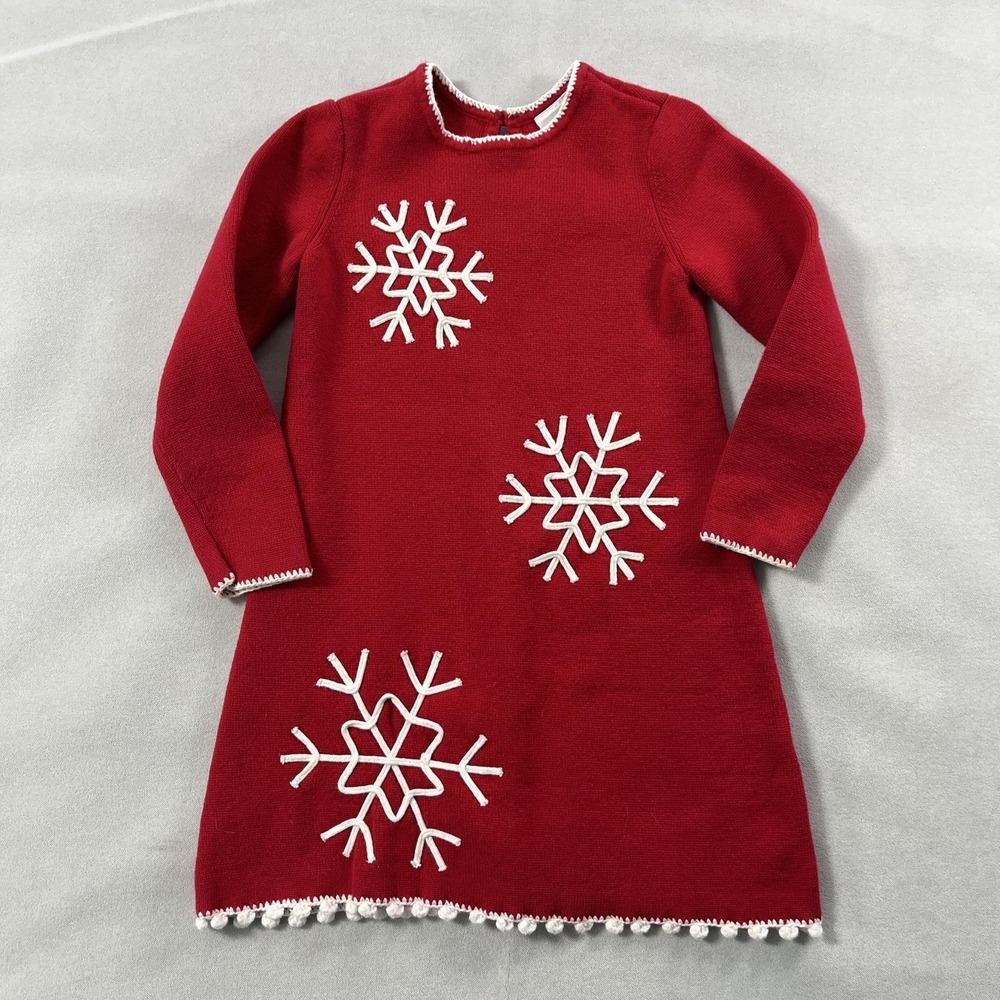 Hanna Andersson Red Knit Dress with White Snowflakes